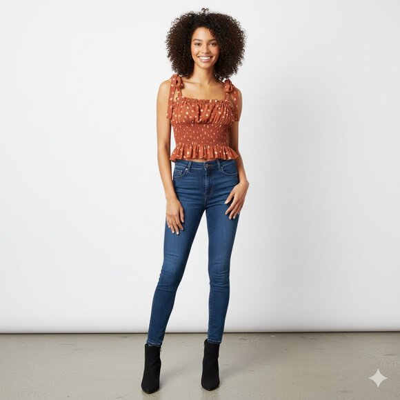 Aritzia Wilfred Ballad Camisole Tank Top Polka dot Crop Smocked  chiffon Orange - Picture 4 of 11